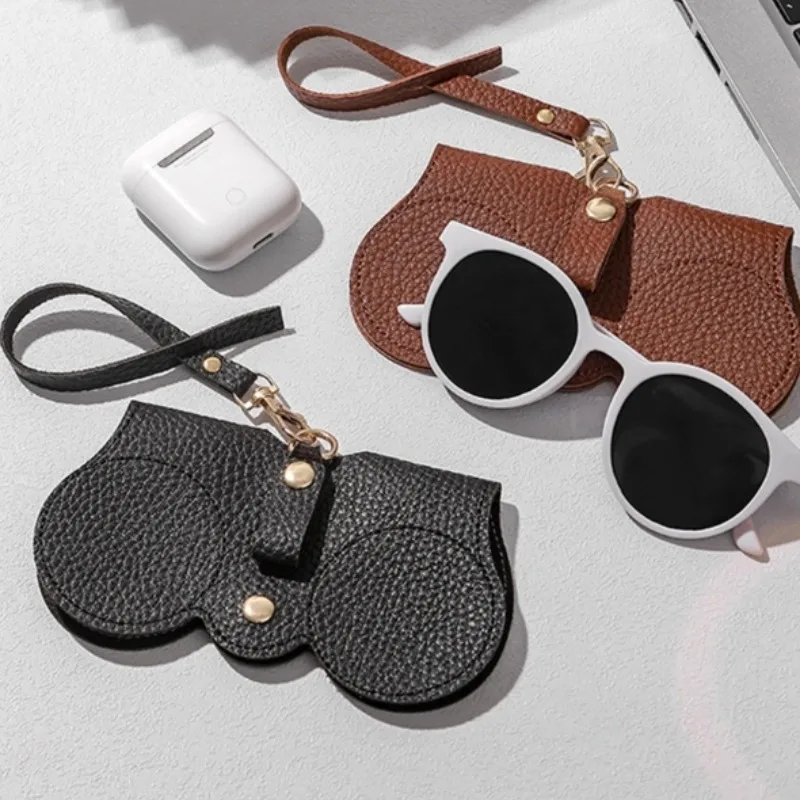 Litchi Embossed Glasses Cover Cute Hanging PU Sunglasses Reading Glasses Storage Bag Portable Travel Eyewear Holder