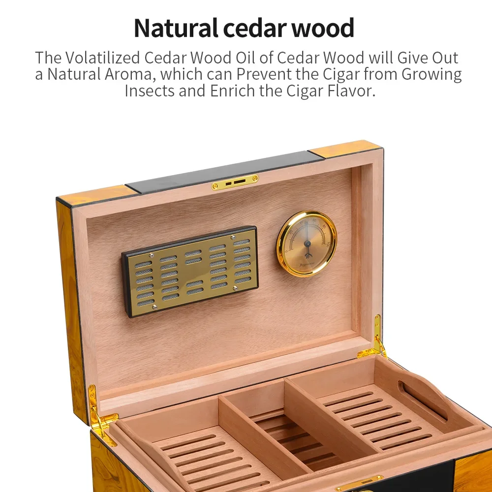 Cigar Humidor Multi-Layer Cedar Wooden Cigar Humidor Large Capacity Cigar Moisturizing Box Portable Travel Case Fit 150pc