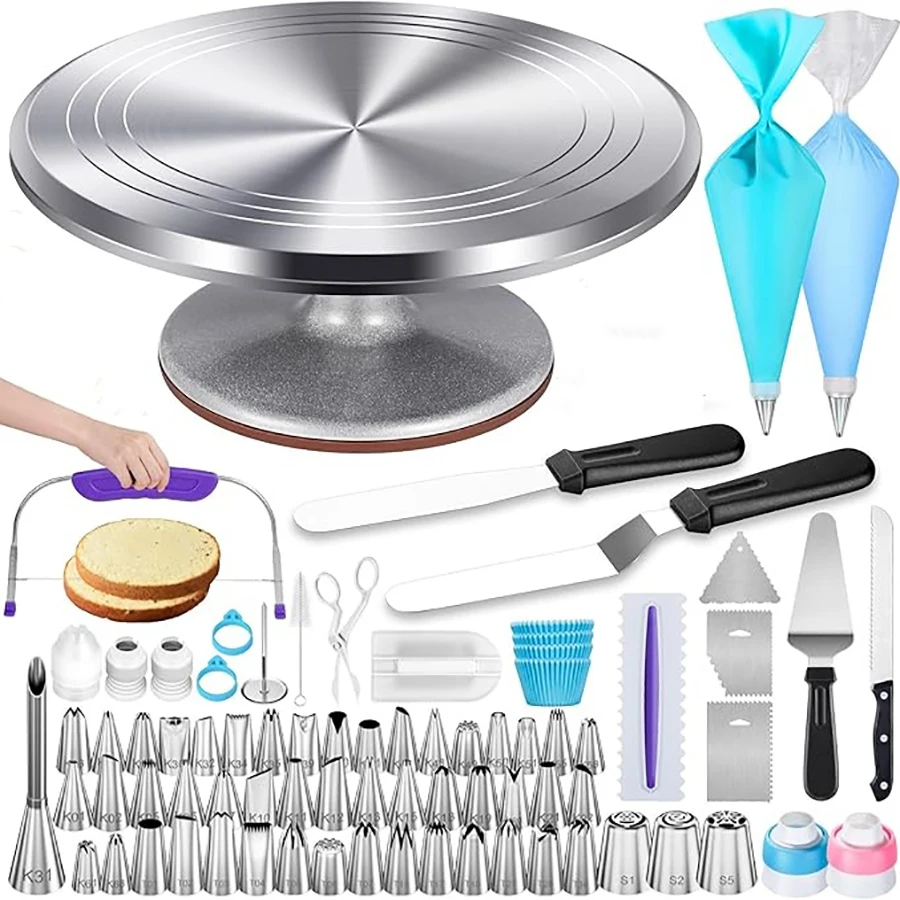 

253 Pcs Cake Decorating Kits Supplies Aluminium Alloy Revolving Cake Turntable Tools for Baking Cupcake Muffin Kitchen Utensils