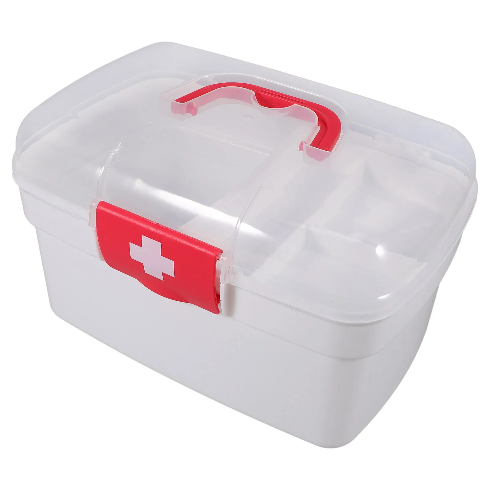 صندوق تخزين الأدوية المحمول، منظم طبي بلاستيكي مع غطاء قابل للقفل، مقسم قابل للإزالة لطوارئ المكتب المنزلي #2