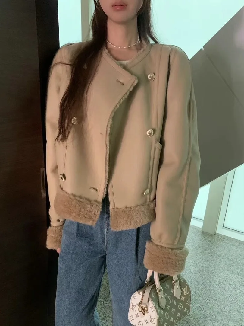 Chique retro trespassado pele couro intercado quente longo casaco feminino Sve Hong Kong Sle High-End Sensation Haome C...