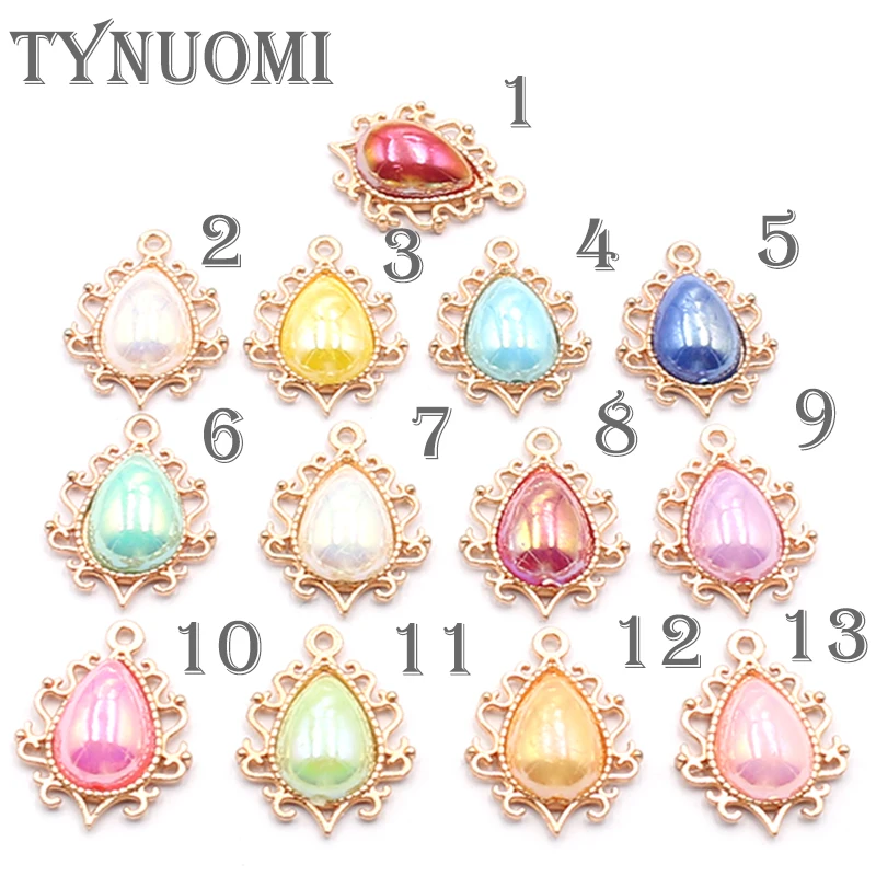 TYNUOMI10PCS24 * 19MM Alloy With Loop Water Droplet Colored Pearl For Pet Traction Collar, Clothing Necklace Decoration, And Jew