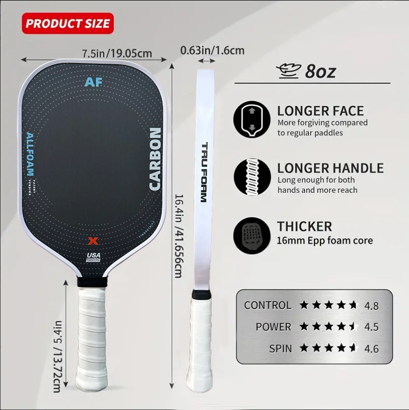 

TRUFOAM Professional Pickleball Paddle with Inspired Design EPP Carbon Fiber Face 16mm Suitable for Expert Players