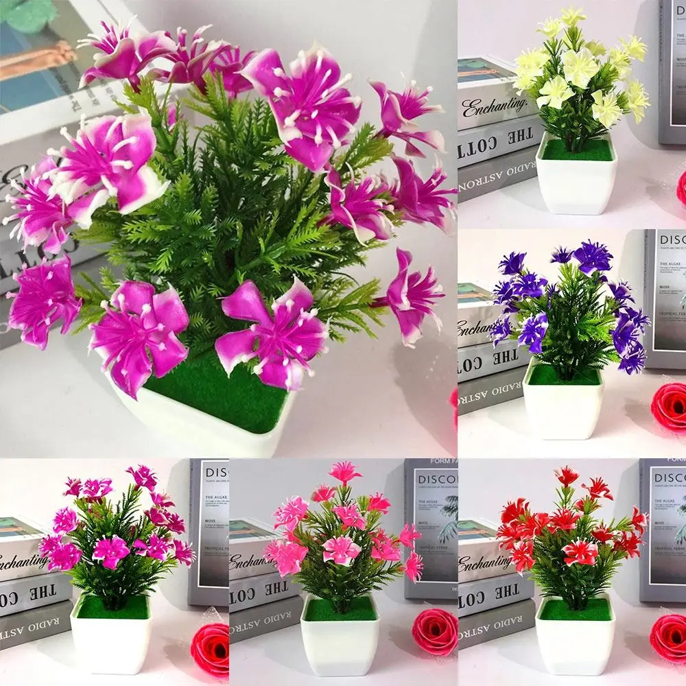 С горшками, искусственный цветок, реалистичный мини-кифт, искусственная роза, бонсай, набор декора, яркие цвета, искусственные накладные растения