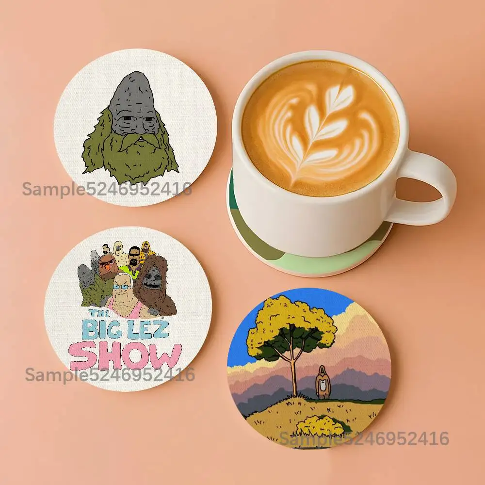 

The B-Big Lez Show Cartoon Round Wooden Coasters Heat Resistant Non-slip Drink Cafe Decoration 2D Flat Color Print Set
