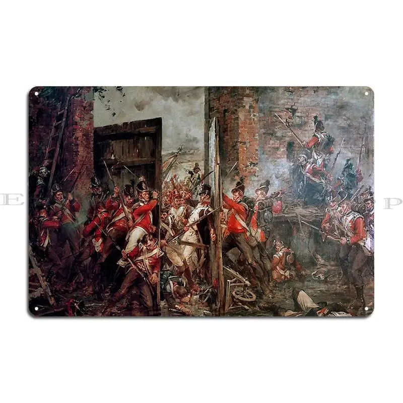 1815 Napoleonic Wars Battle Of Waterloo Closing The Gates At Hougoumont Metal Sign Print Wall Mural Classic Tin Sign Poster