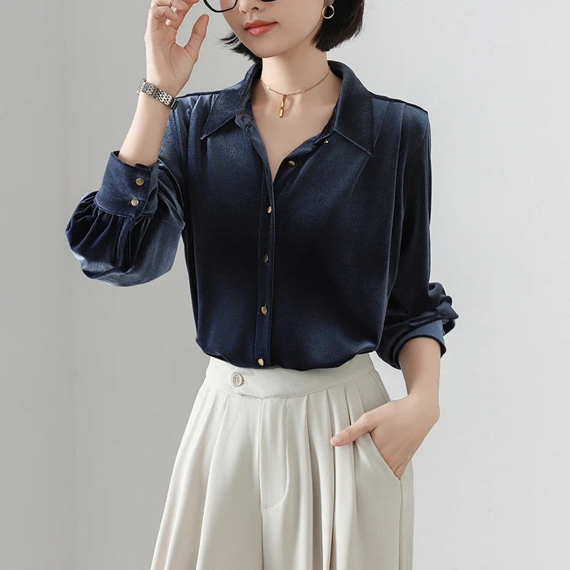 2025 Spring Women's Blouse Long Sleeve Shirt Elegant Solid Ladies Tops New Fashion Turn-down Collar Slim Button Shirts for Women