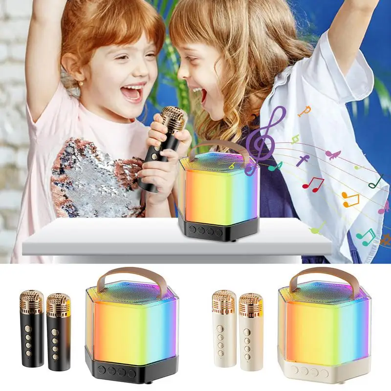 Karaoke Machine For Adults RGB Lighting Speaker With 2 Wireless Microphones RGB Lighting Wireless Speaker Microphone Set 2