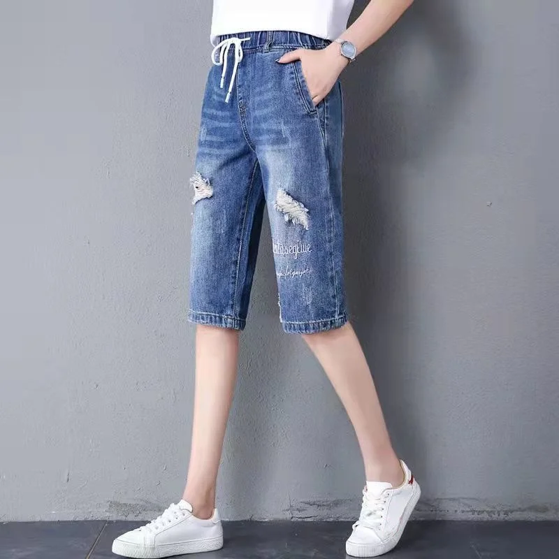 

Baggy Jeans Women's Denim Breeches Summer Streetwear Ripped Hole Straight Short Pants 2022 New High Waist Capris Pants