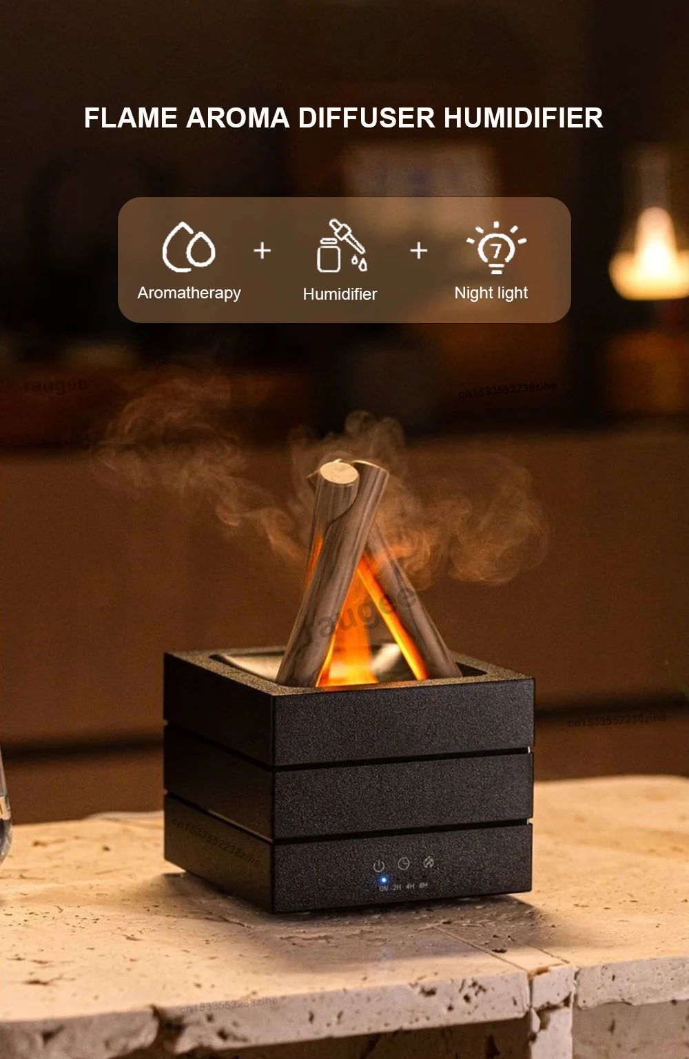 Flammenbefeuchter, Duftdiffusor, Aroma-Luftbefeuchter, Aromatherapie-Diffusor für ätherische Öle mit Nachtlicht und Fernbedienung – Detail 1