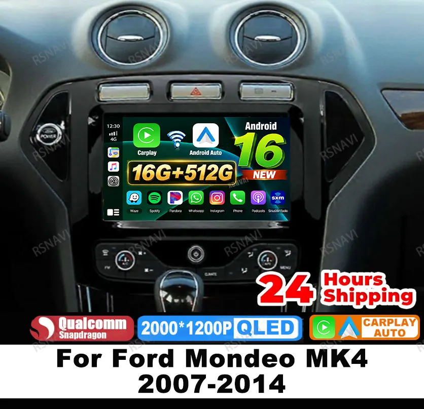 Radio para coche Android 16 para Ford Mondeo MK4 2007-2014 Multimedia 5G WIFI QLED estéreo DSP Qualcomm Autoradio GPS Viedo Player 4G LTE