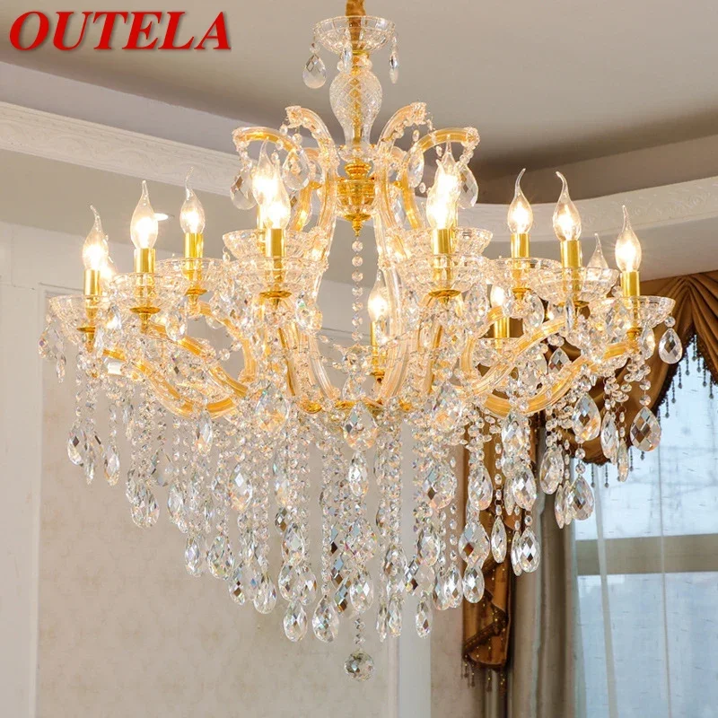 OUTELA Luxurious Candle Pendent  Lamp European Style Crystal Lamp Living Room Restaurant Villa Duplex Building Chandelier