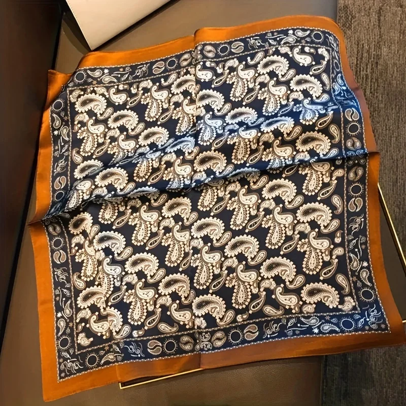 Quadratischer Schal mit Paisley-Hahnentrittmuster im Retro-Stil, weicher Satin, dünner, glatter Halstuch, Sonnenschutz-Kopftuch für Damen, Kopfwickel – Detail 8