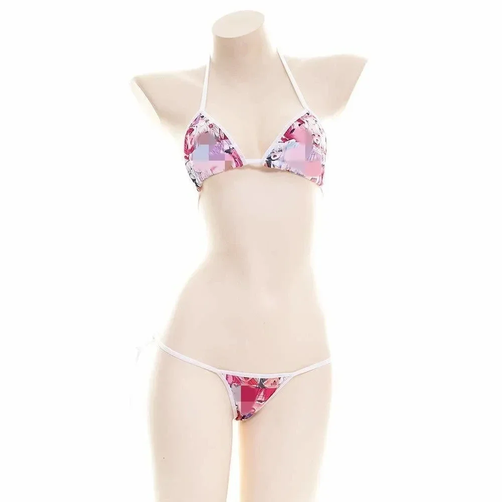 Ahegao Bikini Lingerie Bra &T-back G-string Panties 2PCS Cute Lolita Sexy Exotic Apparel Facial Expression Print Bra