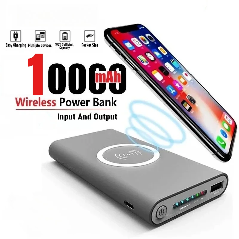 

New 10000mah Power Bank Two-way Wireless Fast Charging Powerbank Portable Charger Type-c External Battery for Samsung Iphone