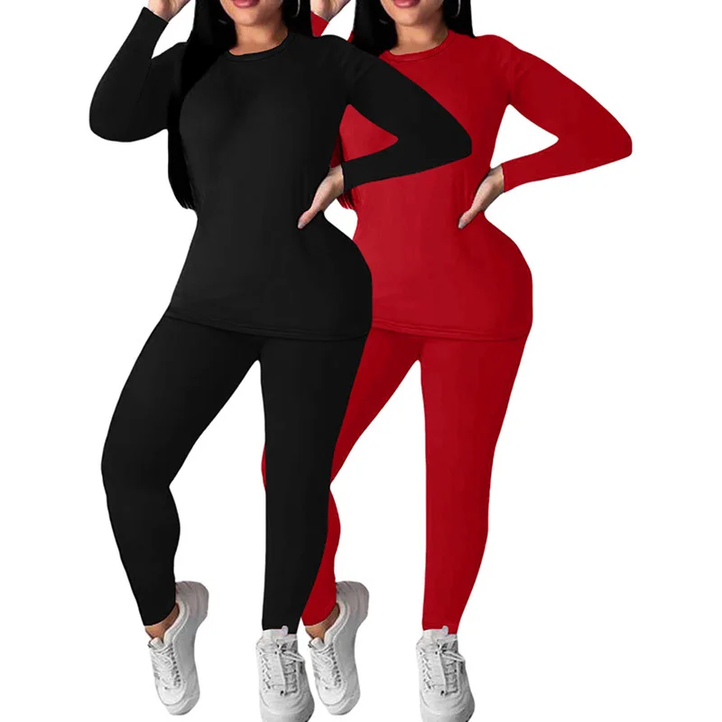 جنوب شرق آسيا المرأة الرياضية طويلة Sve تي شيرت وسراويل ضيقة عادية قطعتين مجموعة محطة مستقلة عبر الحدود #3