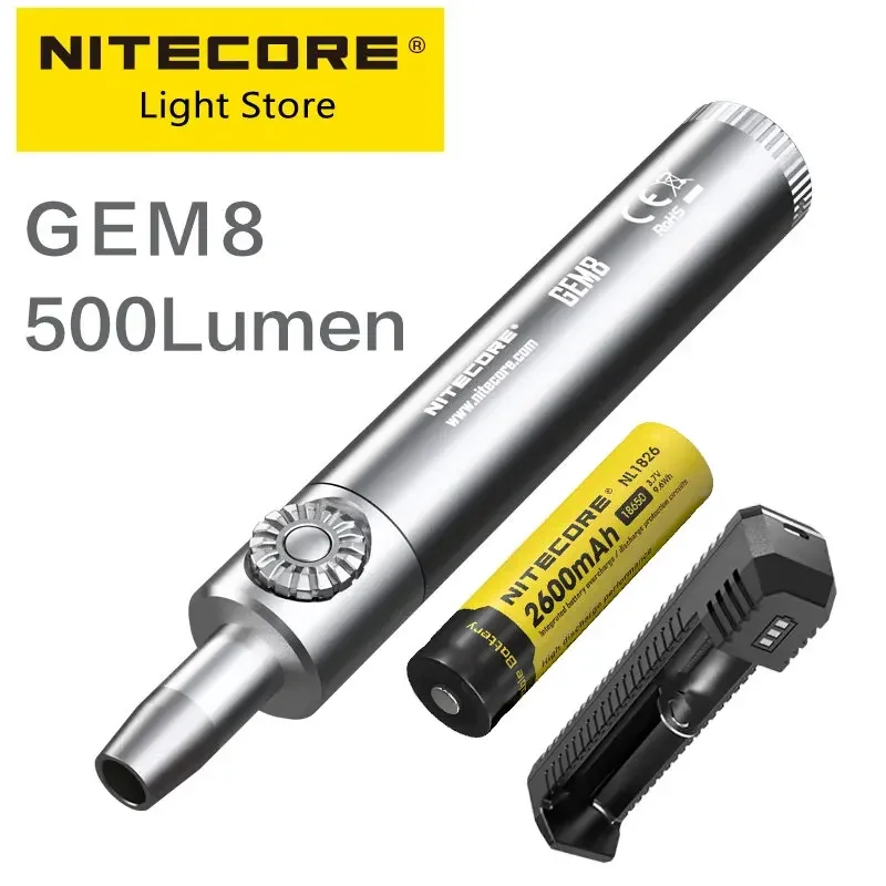 NITECORE GEM8 GEM10UV Jewelry Appraisal Lamp Adjustable Powerful Jewel Detection Flashlight Gemstone UV Lantern with Battery