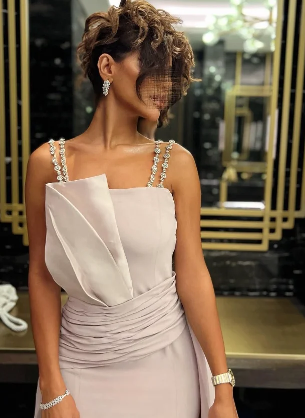 High Quality Customized Floor Length Strapless Beaded Backless Pleat Sleeveless Pink Robe Pour Mariage Invité Dress for Women