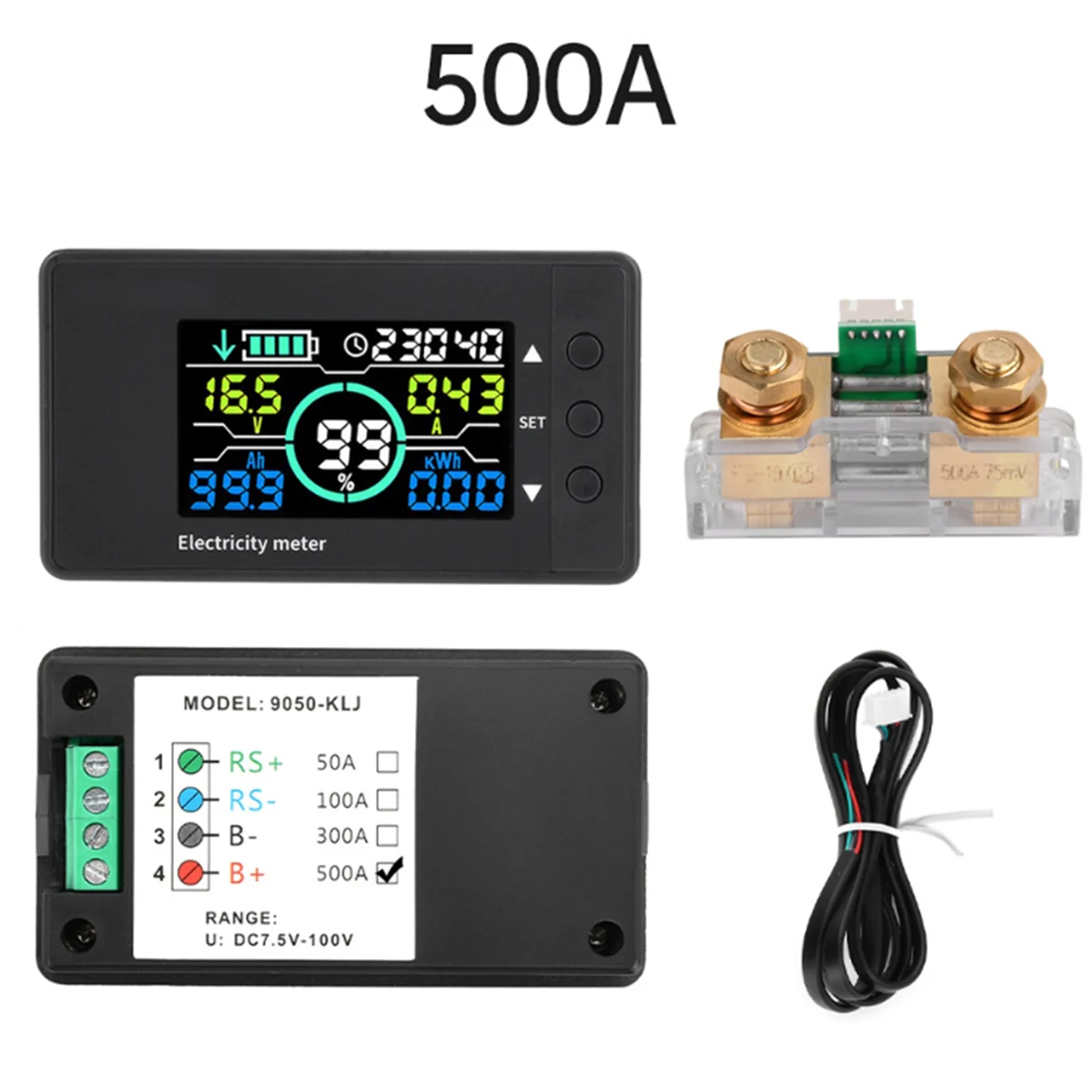 ABJZ 500A Hoge Precisie Coulomb Meter Spanning, Stroom en Power Tester, Elektrische Voertuig Batterij Power Test Indicator
