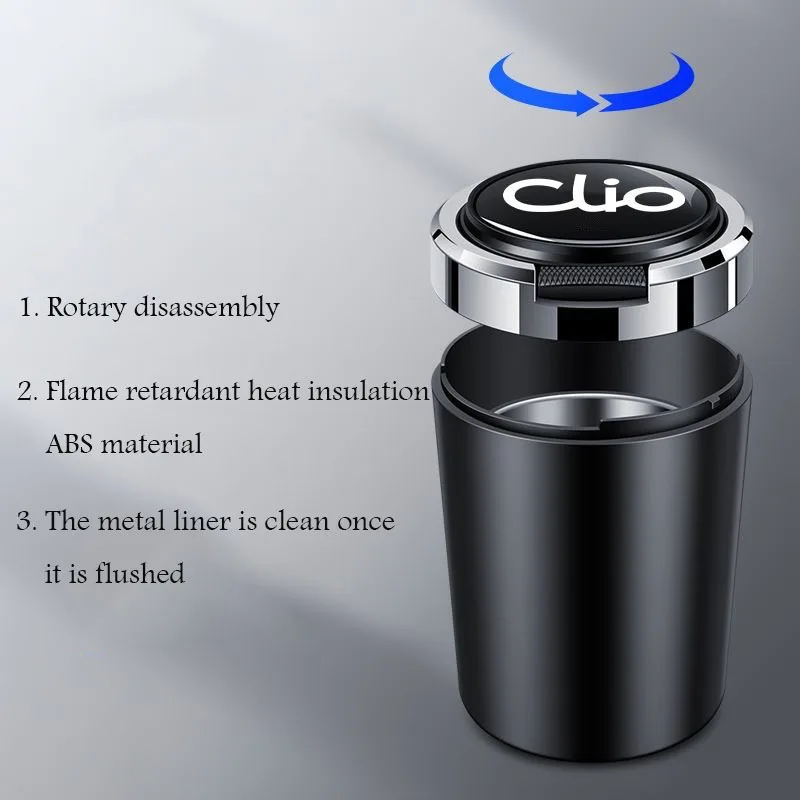 New multifunctional car ashtray with LED light one touch open lid cigar cup suitable for Renault Clio auto parts