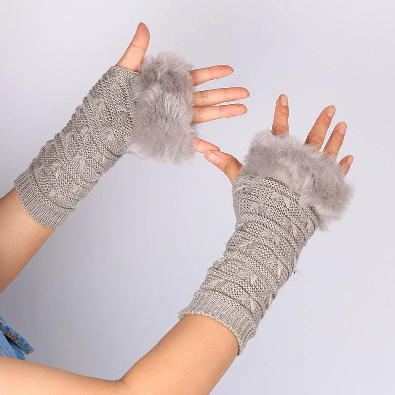 Korean Autumn Winter Solid Color Students Write Keep Warm Knitting Lady Fingerless Protection Hand Hair Mouth Hemp Gloves Women