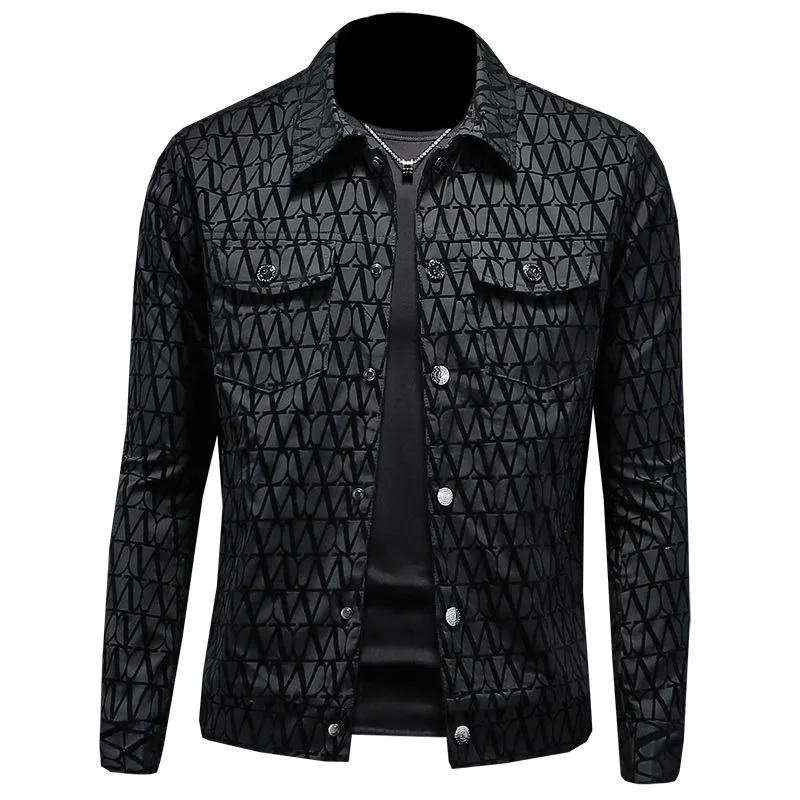 Europe Station 2024 Autumn and Spring  New Fashion Brand Flocking Lapel Slim Jacket Men's Single Breasted Thin Coat Big Size