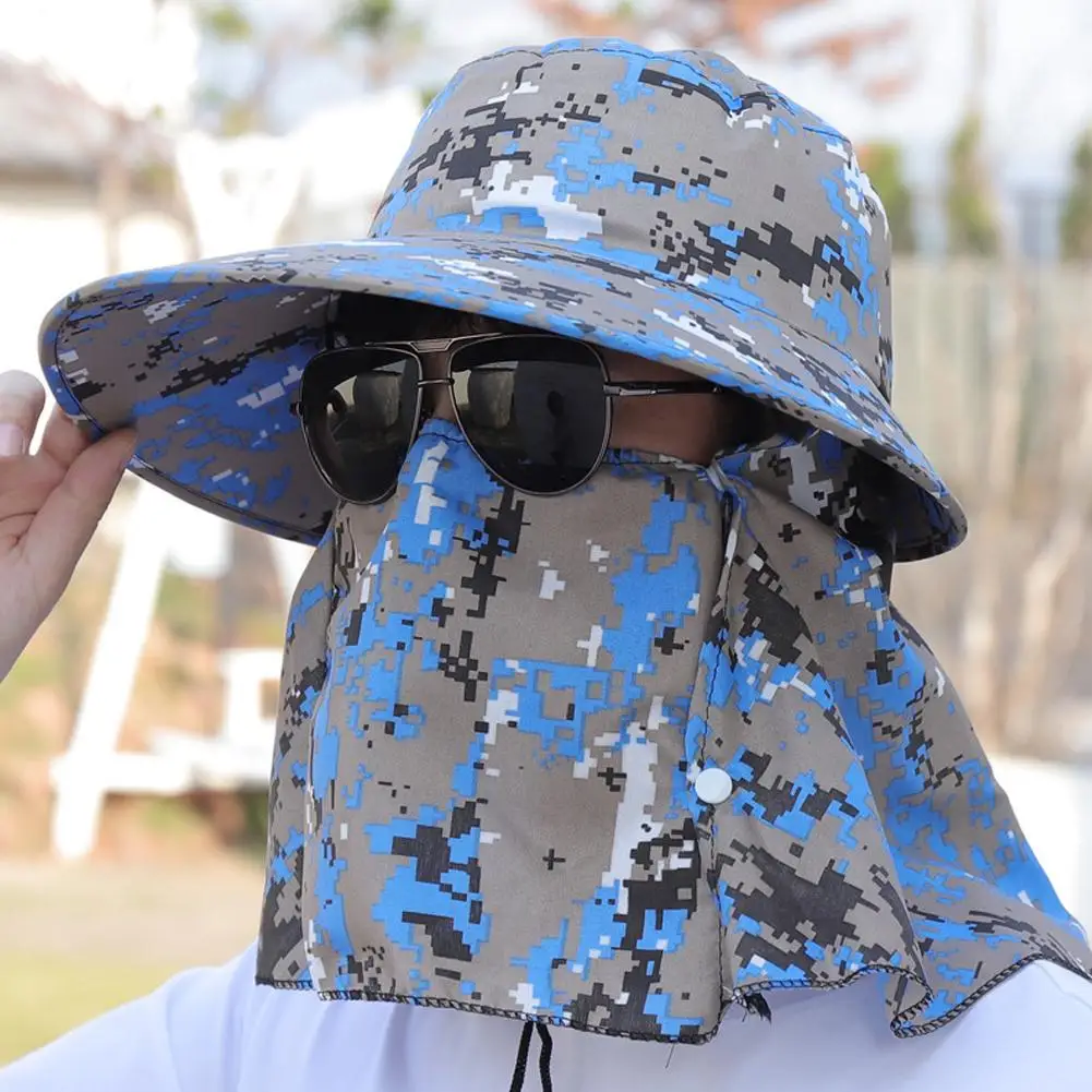 Camouflage Outdoor Fishing Hat Wide Brim Man Breathable Face Mask Fishing Cap Beach Hats Sun UV Protection Shade Hat