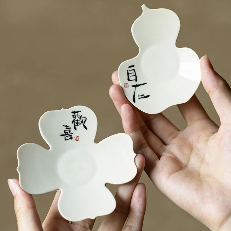 Handmade Ceramic Tea Cup Cushion, Four-Leaf Clover Mat, Creative Tea Cup Insulation Cushion, Tea Ceremony Accessories