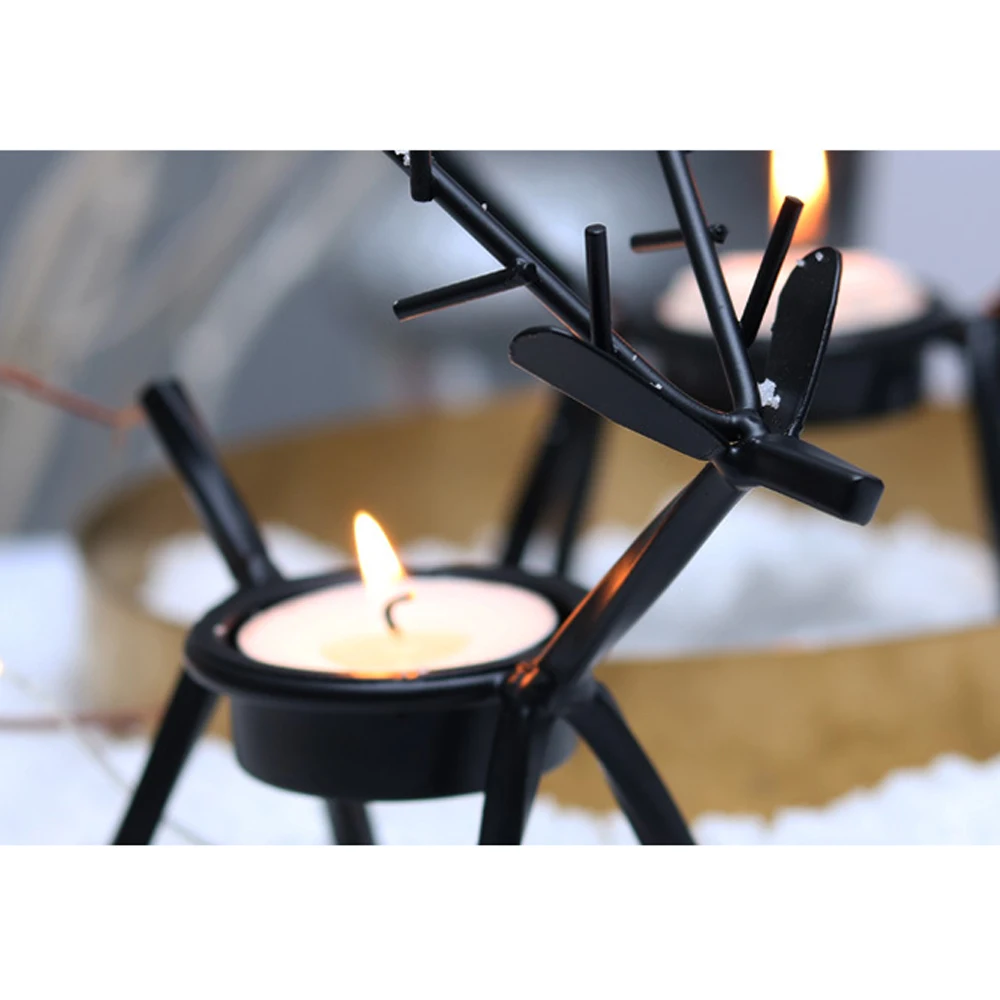 Reindeer Tealight Candle Holders Standing Iron Metal Christmas Embellishment With Black Finish Durable Rust-Proof Holiday Desk