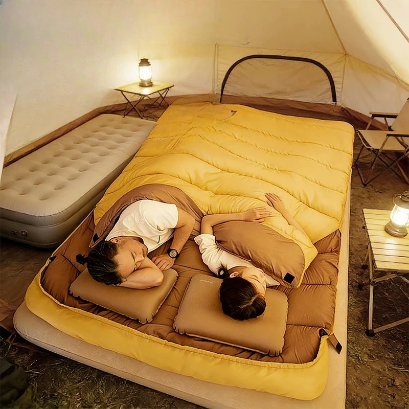 

Outdoor couple double sleeping bag camping can be split into dual-purpose warm and cold sleeping bag travel lunch break sleeping