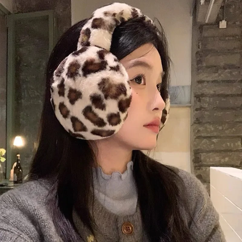 Y2k americano leopardo impressão earmuff ao ar livre proteção contra frio orelha-muffs capa para o inverno macio pelúcia aquecedores de orelha acessórios de inverno