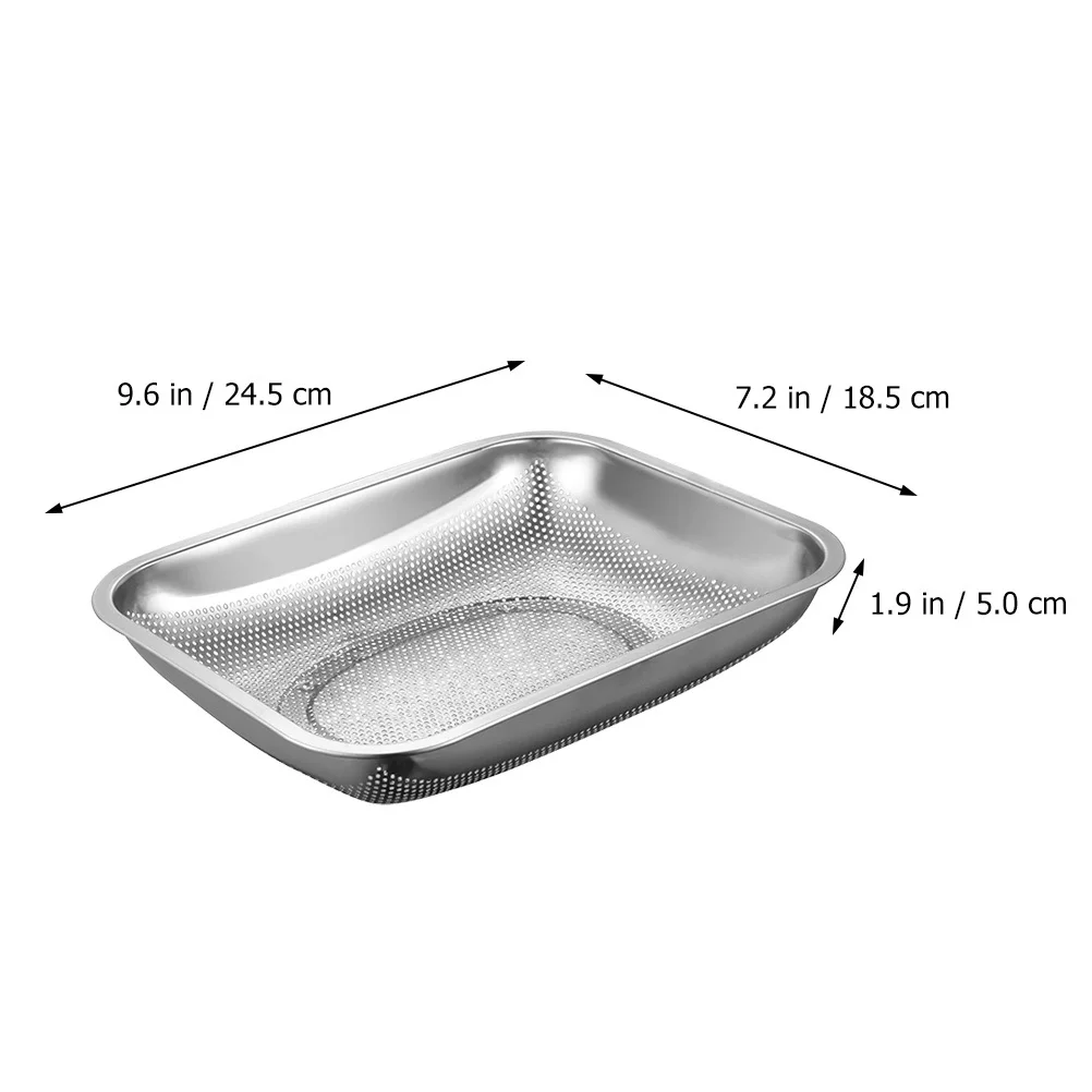 

1pc Stainless Steel Drain Square Vegetable Basin Fruit Washing Basket Kitchen Storage Organizer Multipurpose Basket Space