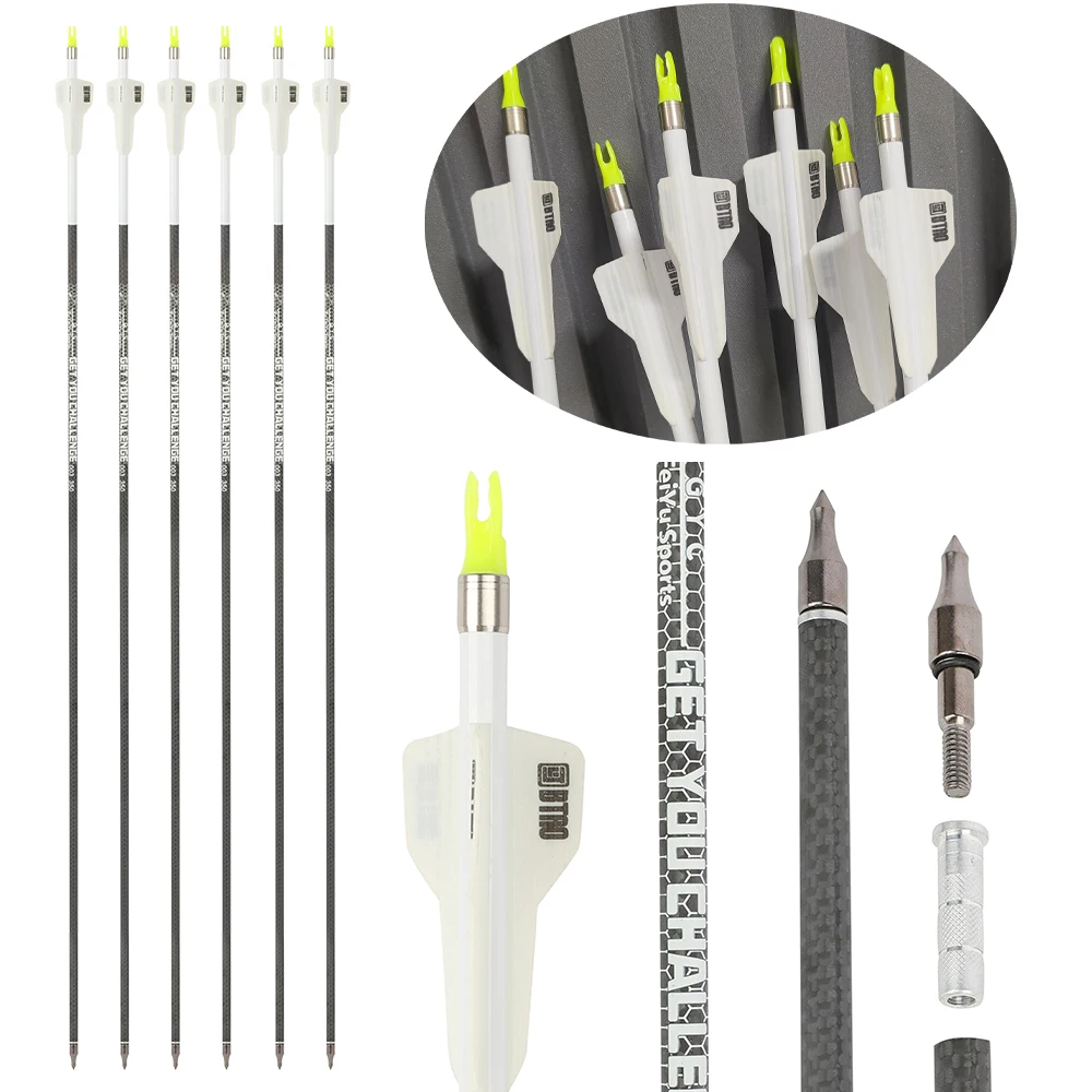 

12 шт., охотничья карбоновая стрела, 3K, чистый углерод, 33,5 дюйма, SP 250 300 350 400, стрела для стрельбы из лука, резиновая лопатка, лук, мишень, стрельба, обучение