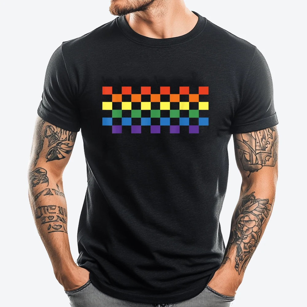 

Checkered Pit Crew Lgbt Gay Pride Month Rainbow Gay Lesbian Harajuku Men's Clothing Big Size Easter Day