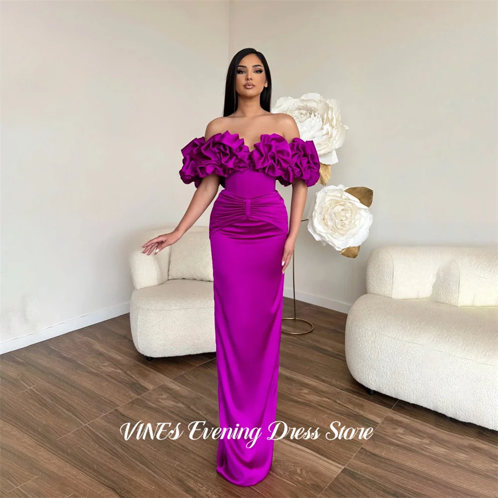 

VINES Fuchsia Prom Dresses Ruffled Off Shoulder Evening Dresses Trumpet Formal Dress Draped Waist Robe De Soirée Customized