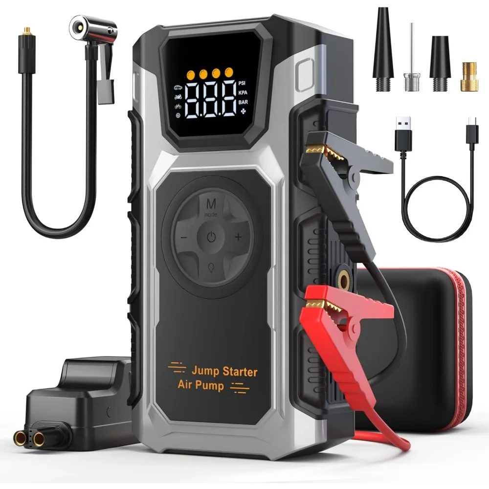 Car Jump Starter with Air Compressor, 5500A Portable Battery Jump Starter(9.0L Gas/7.5L Diesel), 12V Jump Box Car Battery Power