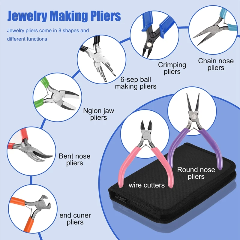 8 قطع كماشة صنع المجوهرات مجموعة أدوات، كماشة إبرة الأنف، كماشة الأنف المستديرة، كماشة الفك النايلون للمجوهرات DIY #2