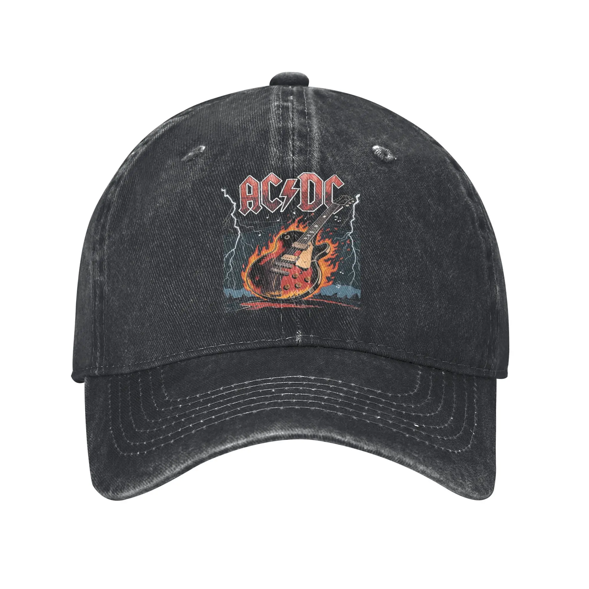 AC Rock 'n Roll Guitar Men Women Baseball Caps DC Distressed Denim Hats Cap Retro Outdoor Travel Unstructured Soft Sun Cap