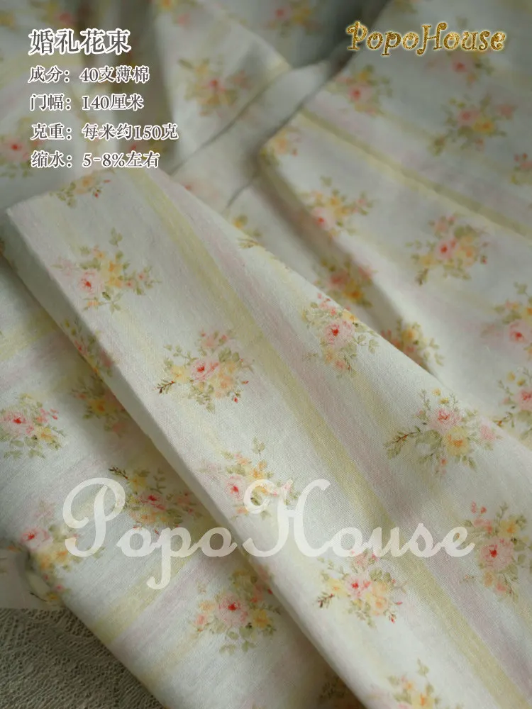 145x50cm Vintage Blumenmuster Sommer Dünner Baumwollstoff Kleid JK Lolita Kleidung DIY Material Nähstoff – Detail 11