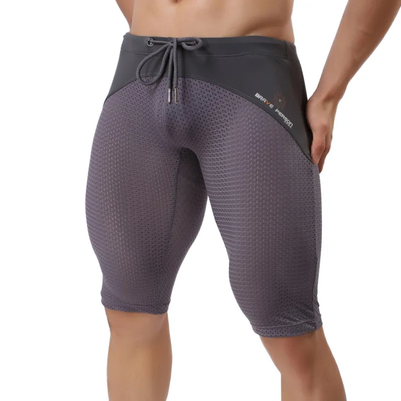 Solid color men's nylon mesh breathable cropped pants sports pants casual beach pants quick-drying B2240