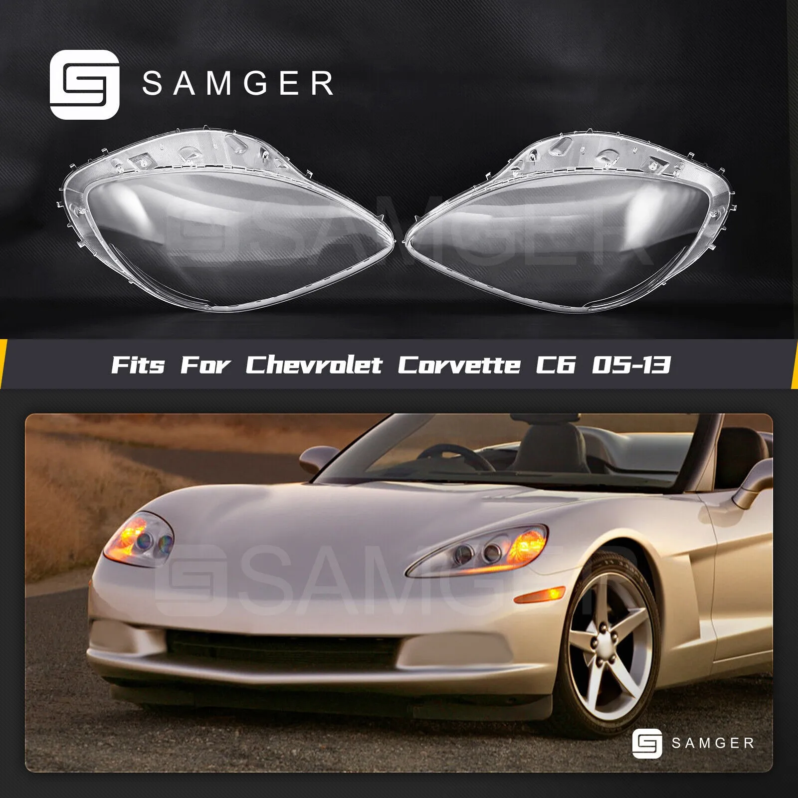 

Samger 2PCS Car Front Headlight Cover For Chevrolet Corvette C6 2005-2013 Glass Headlamp Lampshade Shell Headlight Transport