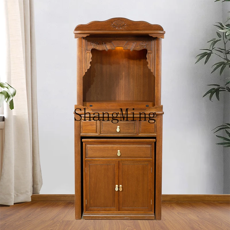 

TMJ Buddhist niche New Chinese vertical cabinet Solid wood table Guanyin Bodhisattva God of Wealth cabinet Modern simple