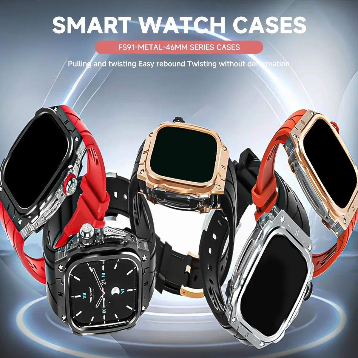 Luxury Metal Case for Apple Watch 11 10 46mm Band with Cover Heavy Duty Rugged Case Silicon Strap for men Full Protective Cover