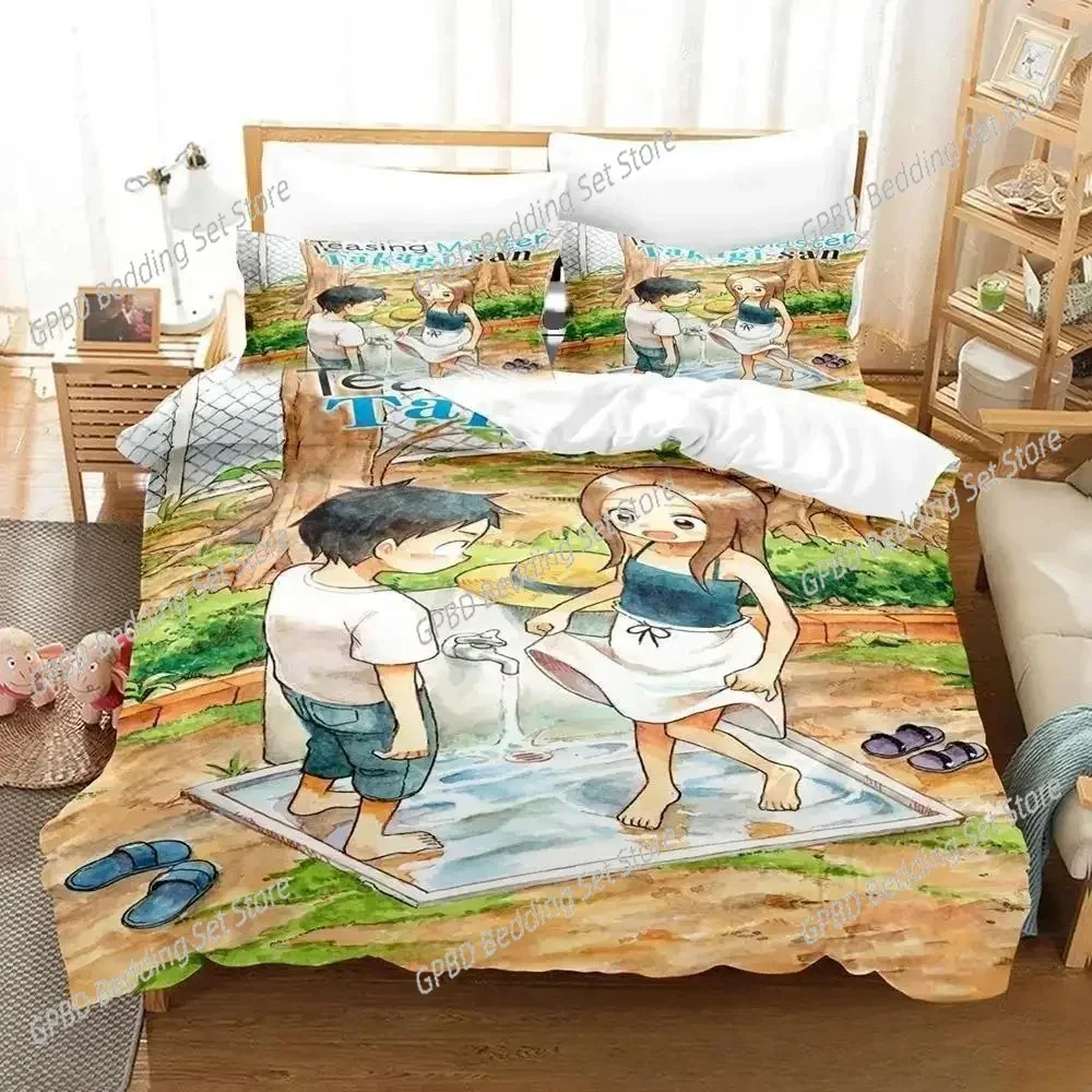 Teasing Master Takagi-san Comfortable Duvet Quilt Cover Pillowcase Bedding Set Children Bedroom Decoration Home Textile