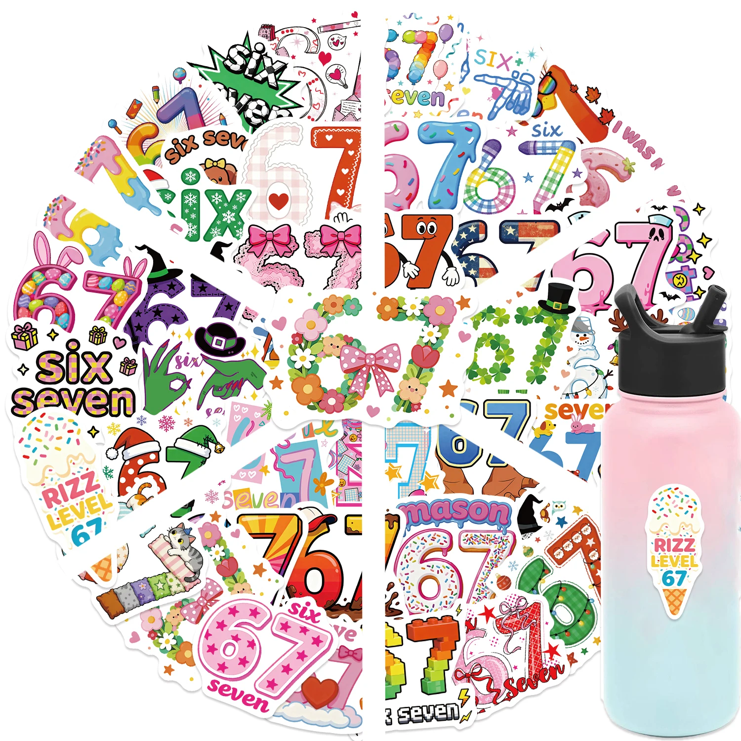 50 قطعة ستة سبعة 6-7 أرقام شعبية ملصقات الكتابة على الجدران كيس الهاتف الزخرفية ، كوب ماء ، القيثارات ، الشارات الإبداعية مقاوم للماء #2