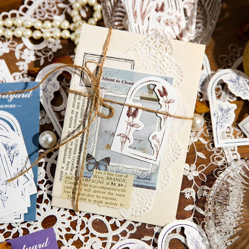 30Sheets Sticker Flower border curtains Collage art Hand account note decorative Frame Backing Scrapbooking Stickers 85*125MM