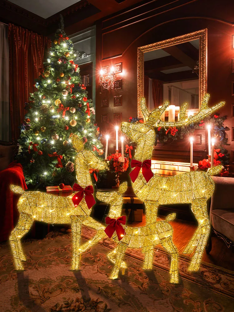 

3pc/set Handmake Iron Art Elk Deer Christmas Deer Lighting Garden Decor LED Light Xmas Ornament Outdoor Yard Home Decor New Year