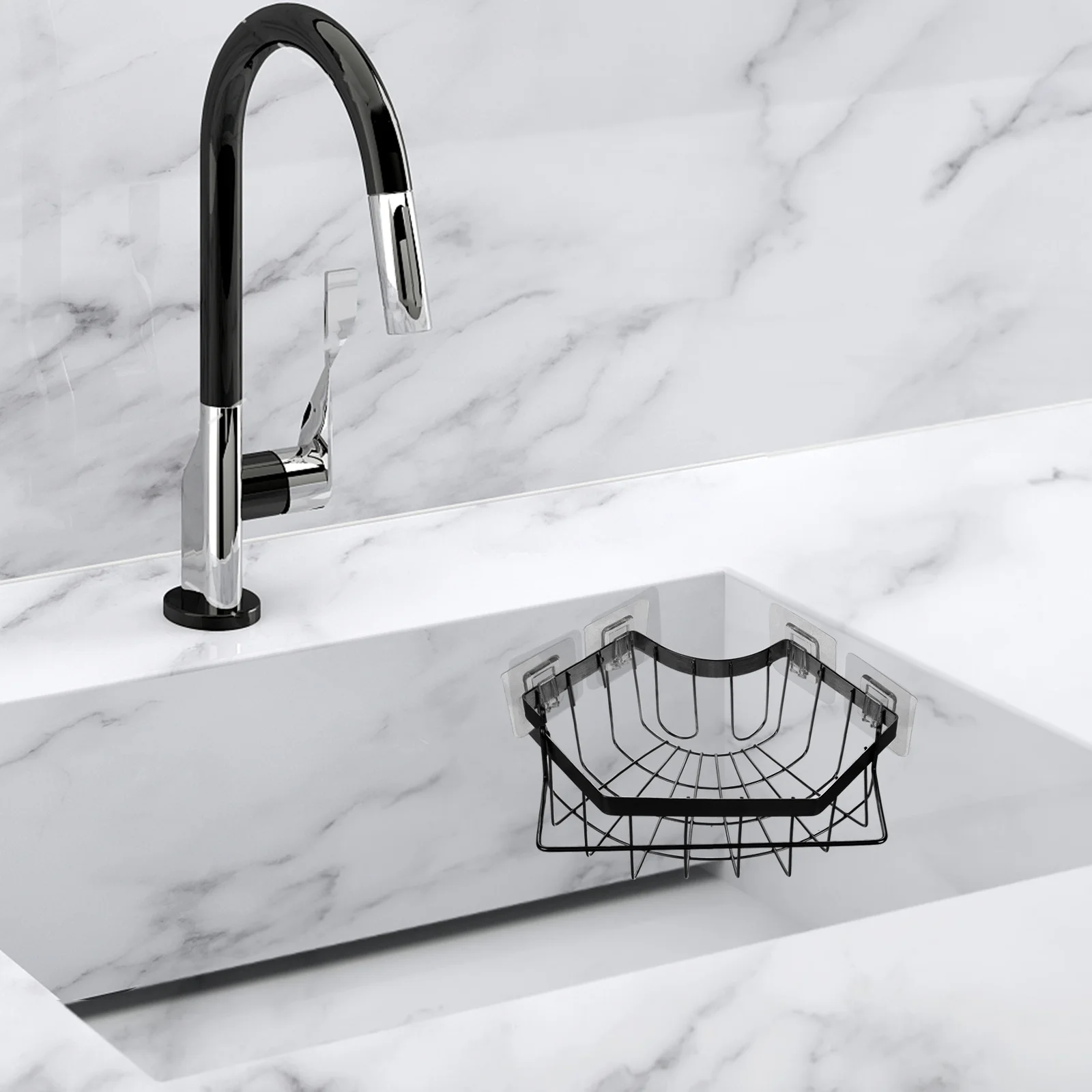 

Premium Stainless Steel Draining Rack for Kitchen Sink Corner Basket Sponge Holder Washcloth Organizer Storage Dish Stand