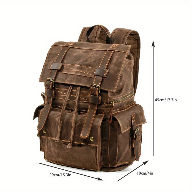 Vintage waxed canvas men\'s backpack casual laptop backpack large capacity travel rucksack