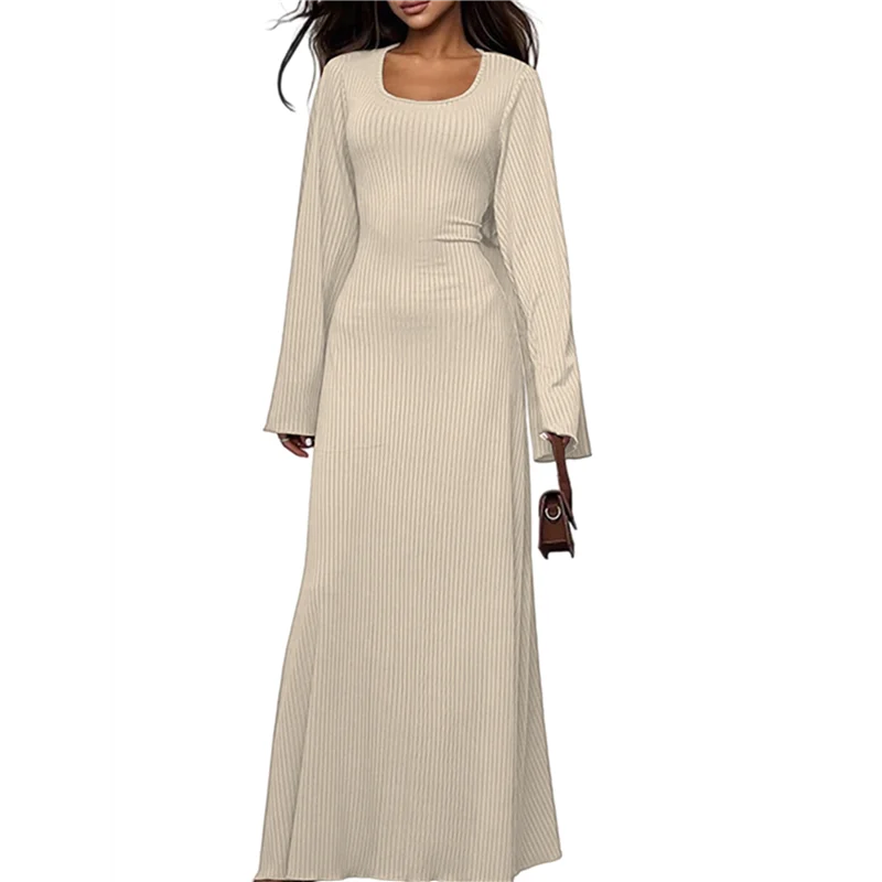 Abito da ospite di nozze per donna Abito lungo aderente in maglia a costine a maniche lunghe Abiti formali autunnali